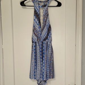 Deep V blue romper and open back